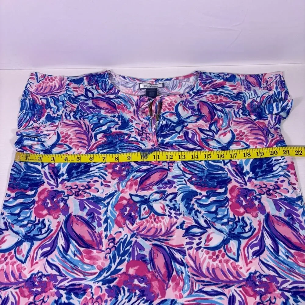 NWT Stella Parker Island Resort Pink & Blue Floral Midi Dress Size Large 1266